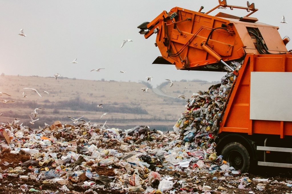 truck disposing trash in the landfill