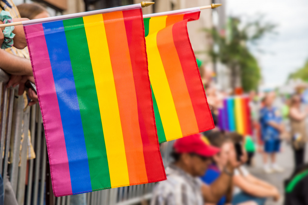 Pride flags on a public marching event