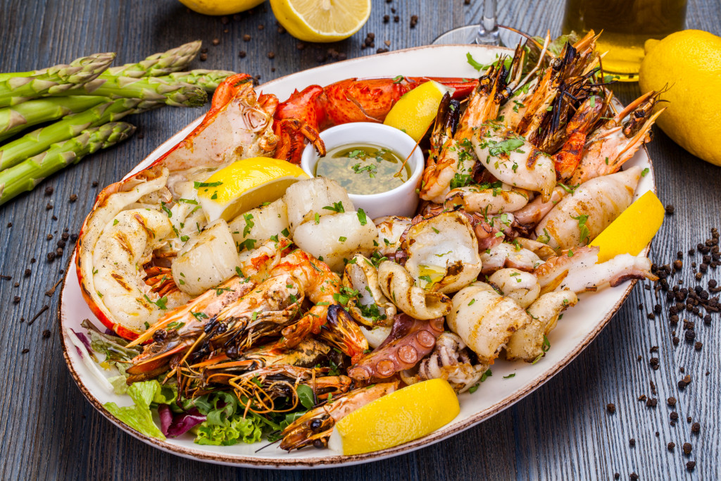 Seafood platter at a restaurant.