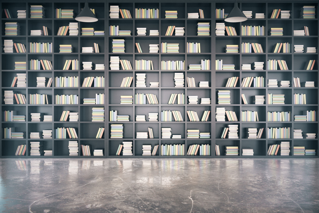 a big shelf of collection of books