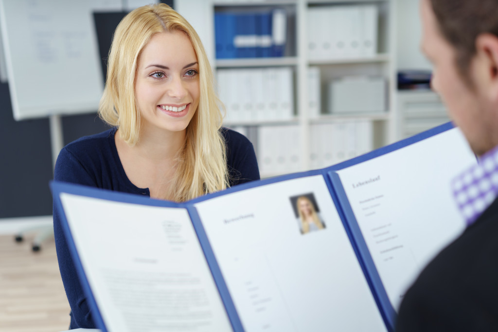 smiling work applicant during interview