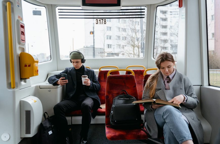 man and woman on a bus